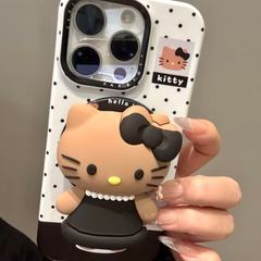 韩系ins波点小香风黑皮猫咪适用iphone16prom苹果15手机壳新款14p
