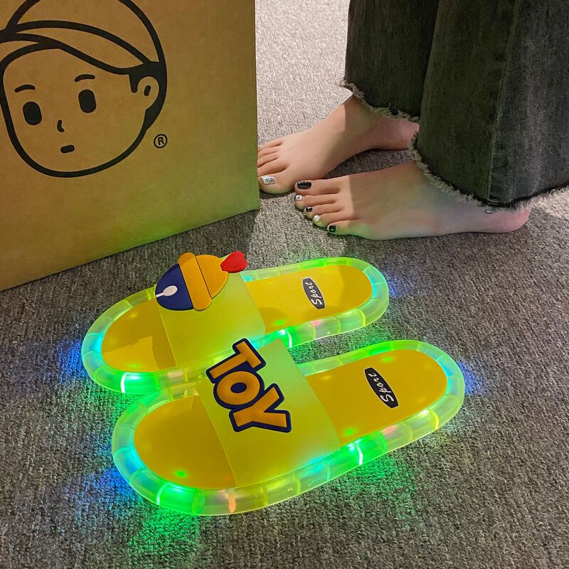 Cartoon Luminous Slippers for Women and Men Exterior Wear Cool Shine-fried Street Non-slip Exterior Wear One-word Adult Colorful Couple Fluorescent Slippers