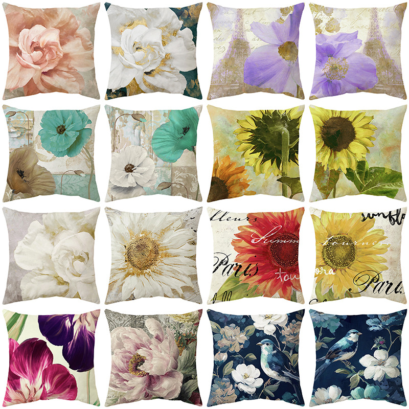 New retro flower printing digital pillow cushion cover wholesale cross-border Amazon family sofa furniture cushion