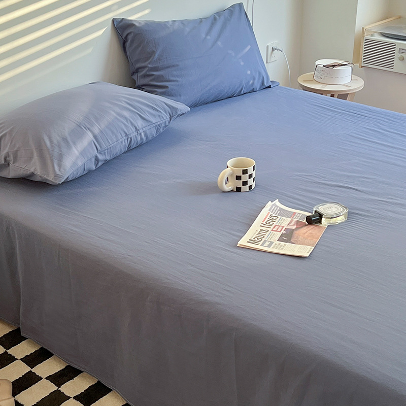 Sábanas de algodón lavado de color sólido de algodón pieza única 100 sábanas de algodón puro para dormir desnudas cama individual dormitorio individual doble traje de tres piezas 3