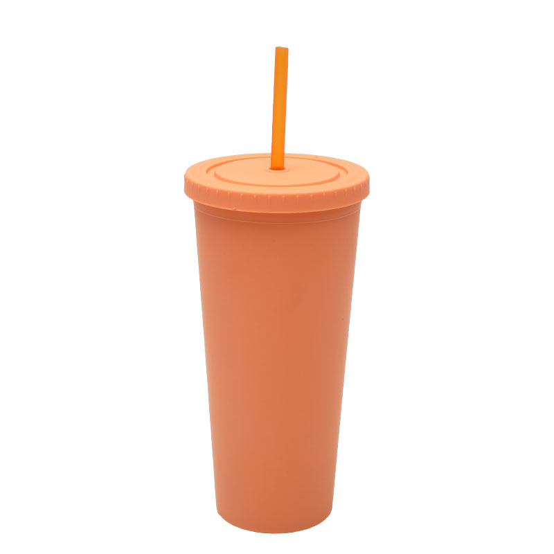 Transfronterizo suministro directo de tazas de paja de plástico de doble capa simple taza de agua de gran capacidad esmaltada de alto valor facial taza de mano lujosa