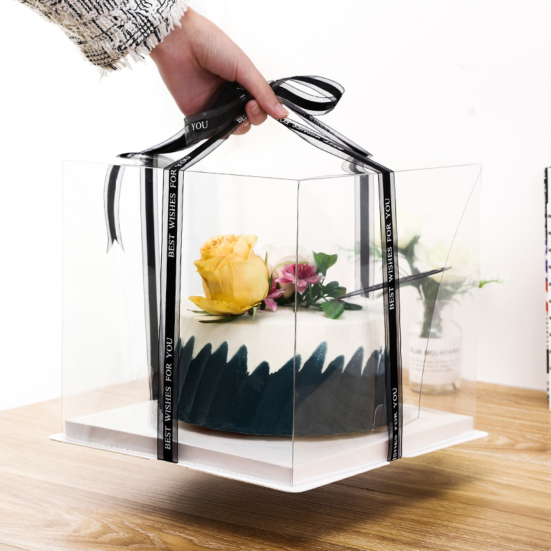 Caja de pastel de cumpleaños transparente 4 6 8 10 12 pulgadas portátil para hornear hogar cuadrado de doble capa caja de embalaje aumentada