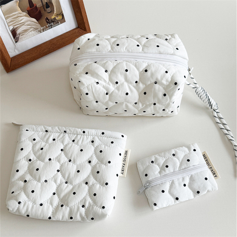 New Simple Quilted Polka Dot Hand-Held Lipstick Cosmetic Bag Small Storage Bag Coin Purse Portable Mini Clutch Bag