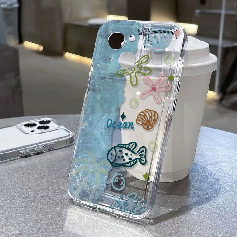 Protective Phone Case For IPhone 16 15 14 13 12 11 Pro Promax Plus Undersea Fish Phone Case IPhone15 New 14ROMAX/13 Transparent_voghion.com