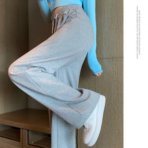 Women's cotton sport pants 2025 new small size sweatpants narrow waist high waist straight leg summer thin casual wide-leg pants 