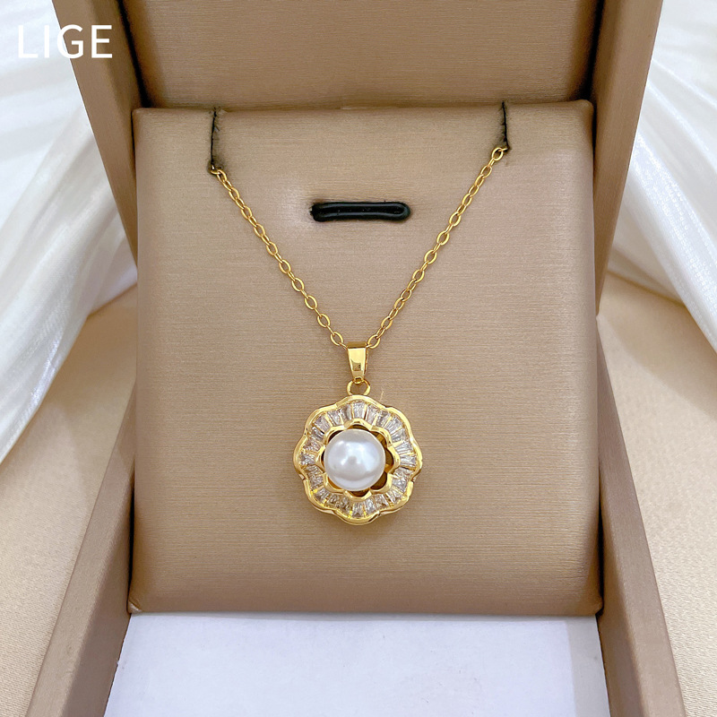 【 Titanium Steel 】 Necklace and earring set, light luxury and heavy industry, full of pearls and diamonds, personalized and elegant banquet earrings and necklaces pic 18