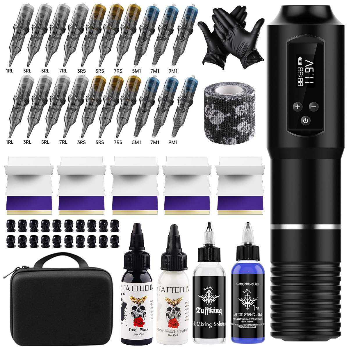 Juego de máquina de tatuaje Tuffking, máquina recargable todo en uno, pantalla HD, cable cortado, niebla, bolígrafo de tatuaje inalámbrico