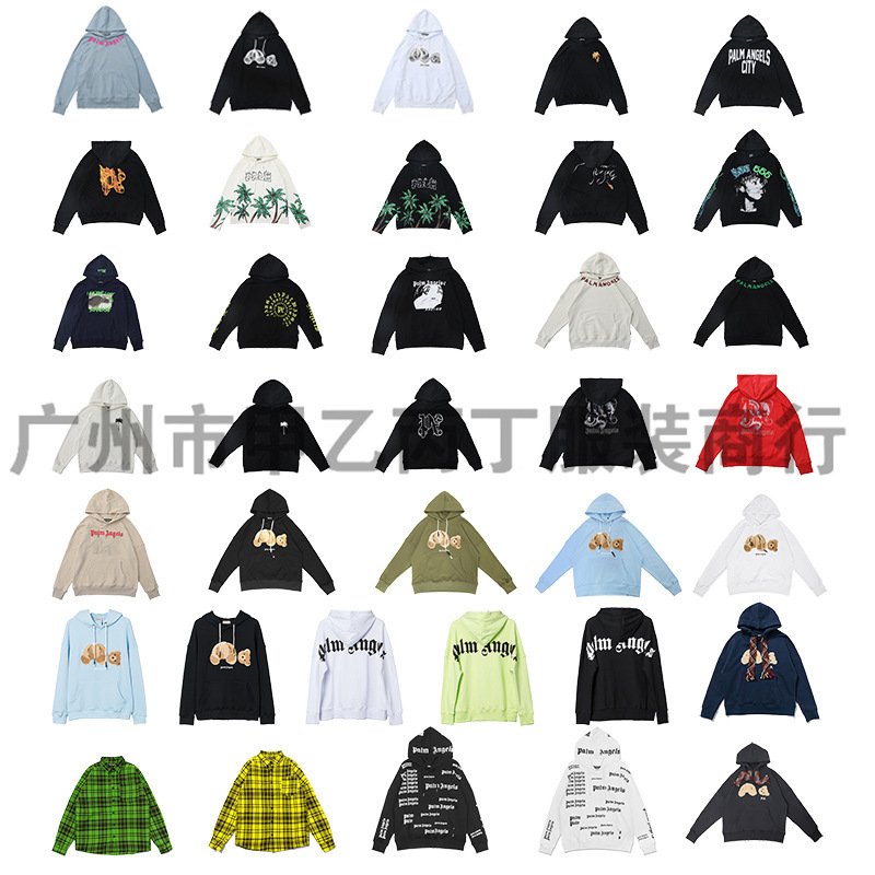 Palm Angels Teddy Bear Pa Embroidered Printed Hooded Sweatshirt American Fashion Brand Hoodie Unisex