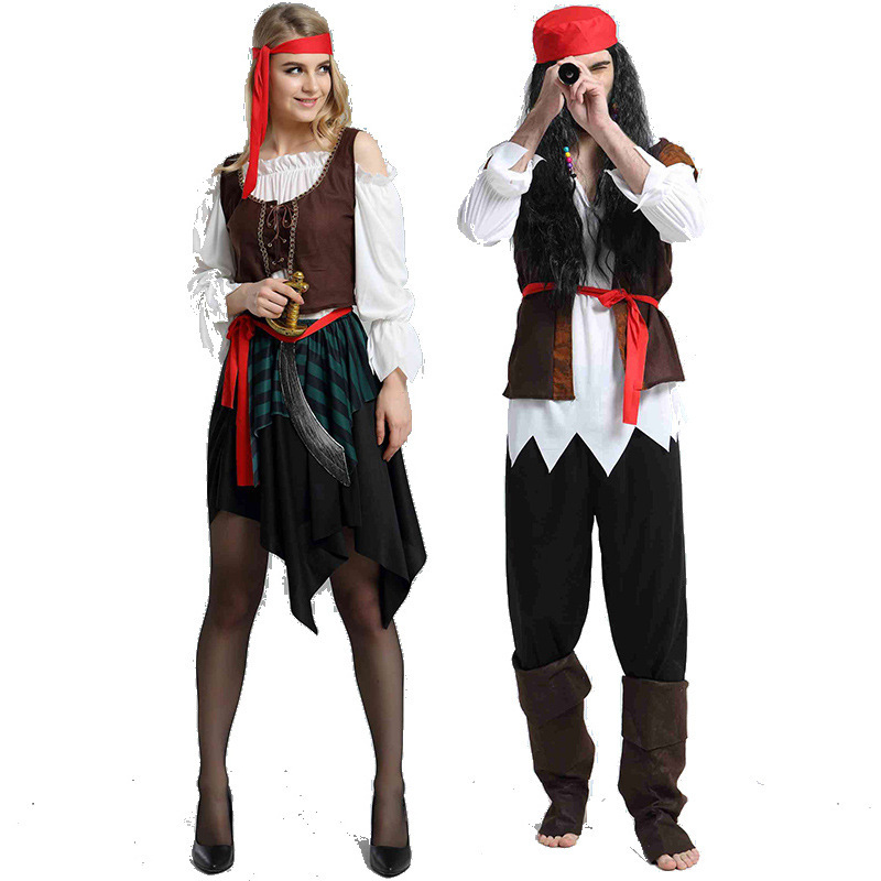 Halloween adultos niños cosplay chicos Capitán Jack chicas piratas del Caribe trajes de baile de máscaras