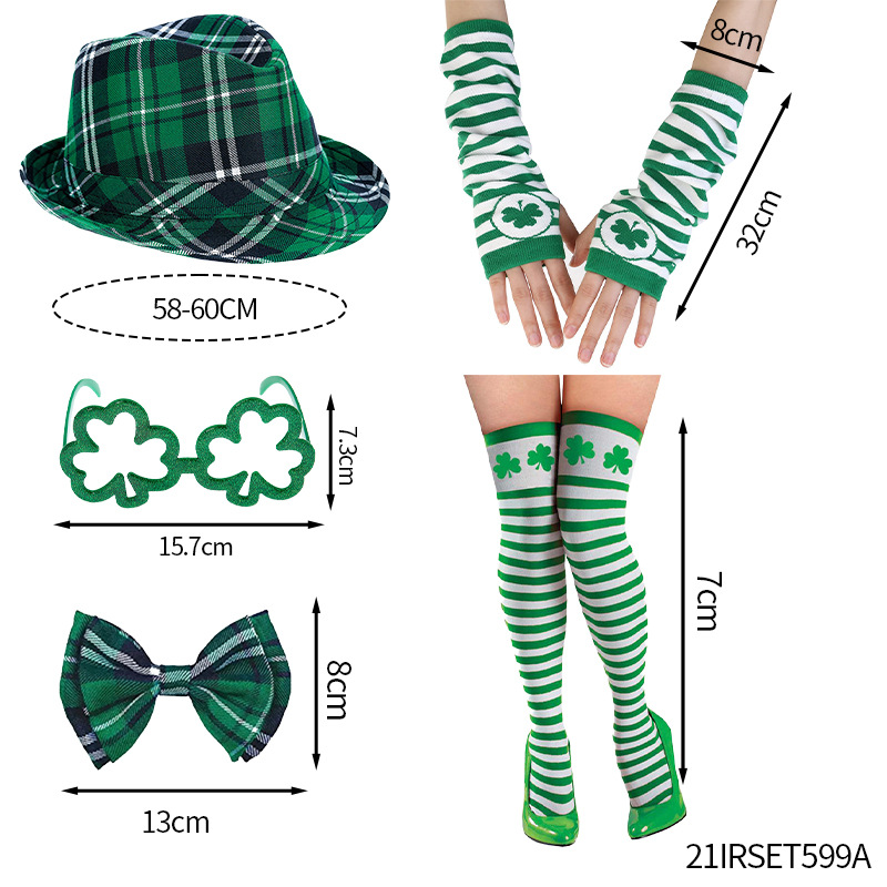 Transfronterizos calientes verde cuadrado sombrero fiesta del día de Irlanda sombrero de fiesta sombrero correa corbata de San Patricio