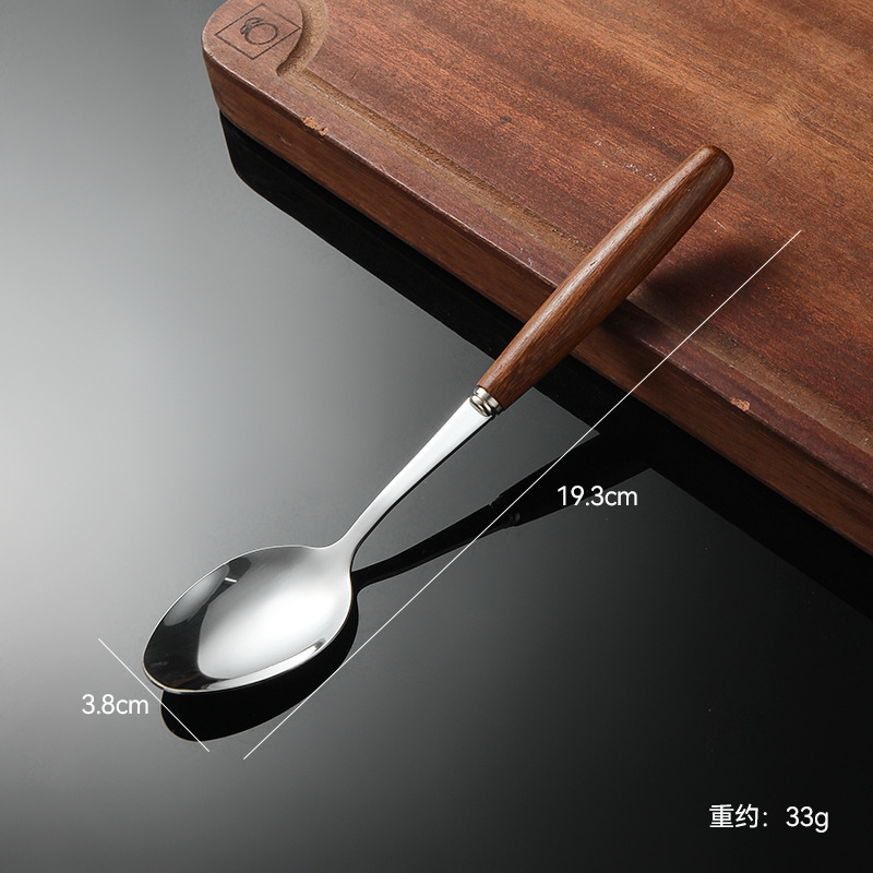 Madera de haya, alas de pollo, mango de madera, cuchillo y tenedor de acero inoxidable doméstico, cubiertos, cuchillo y tenedor de carne brillante, cuchara de carne occidental