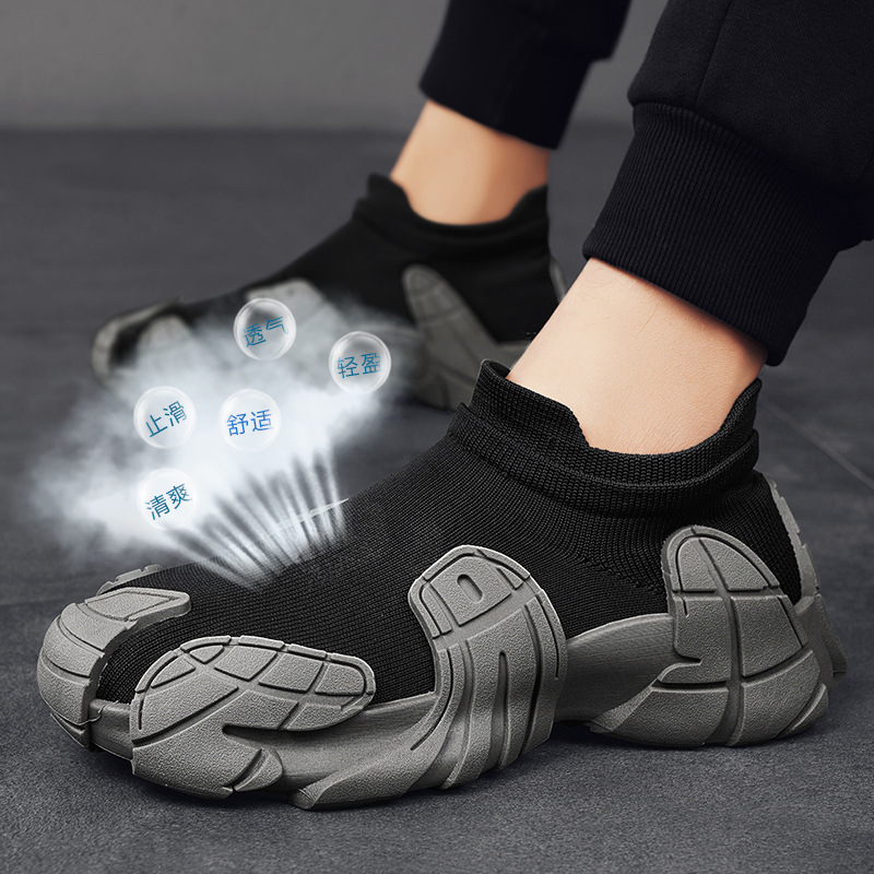 2024夏季新款一脚蹬飞织运动鞋透气舒适套脚个性厚底增高时尚男鞋