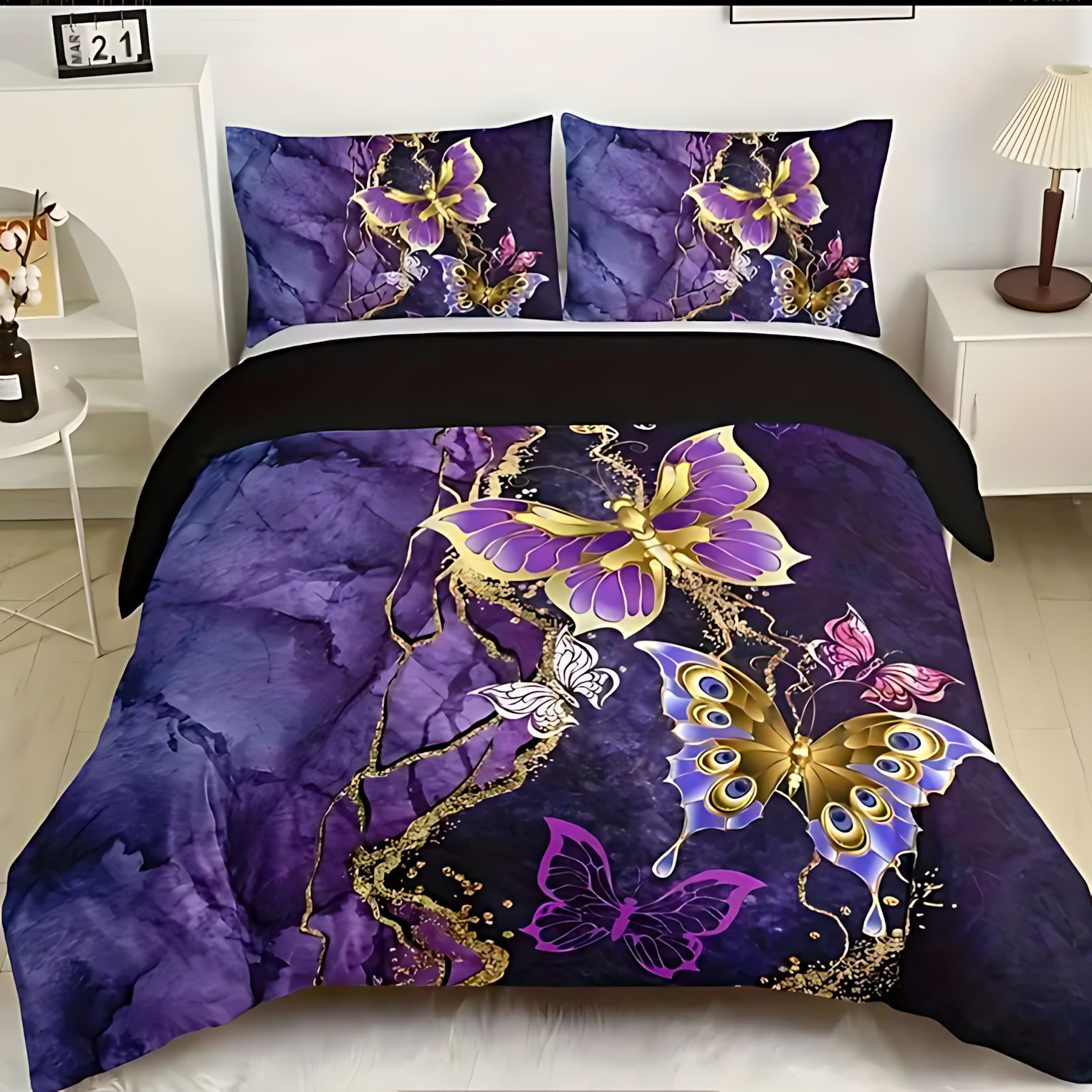 TEMU / JIT transfronterizos nuevos productos clásicos de moda mariposa flor 3D impresión digital fuente de set de colcha fabricantes