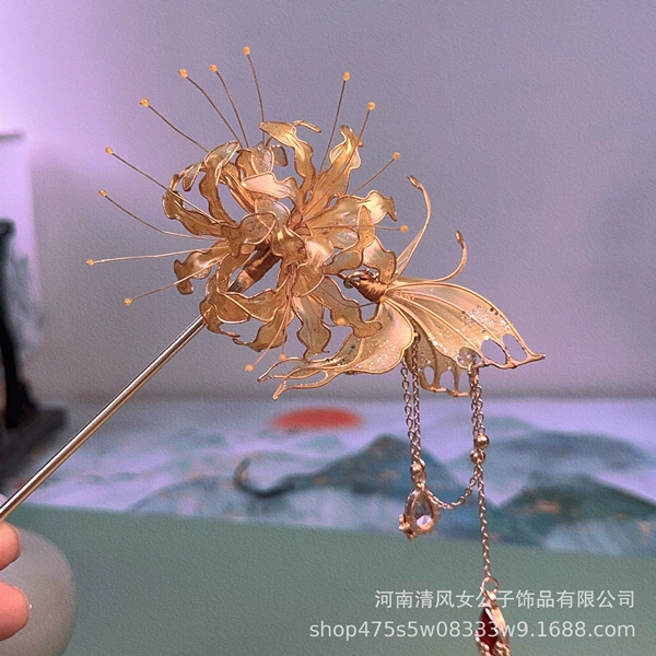 Manzhushahua + Butterfly [Light Gold] 1 piece with tassels