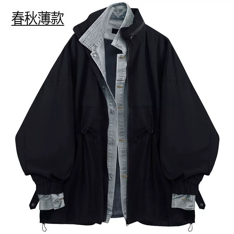Denim set demi‑season warm jacket, oversize Korean style, layered look, S–3XL