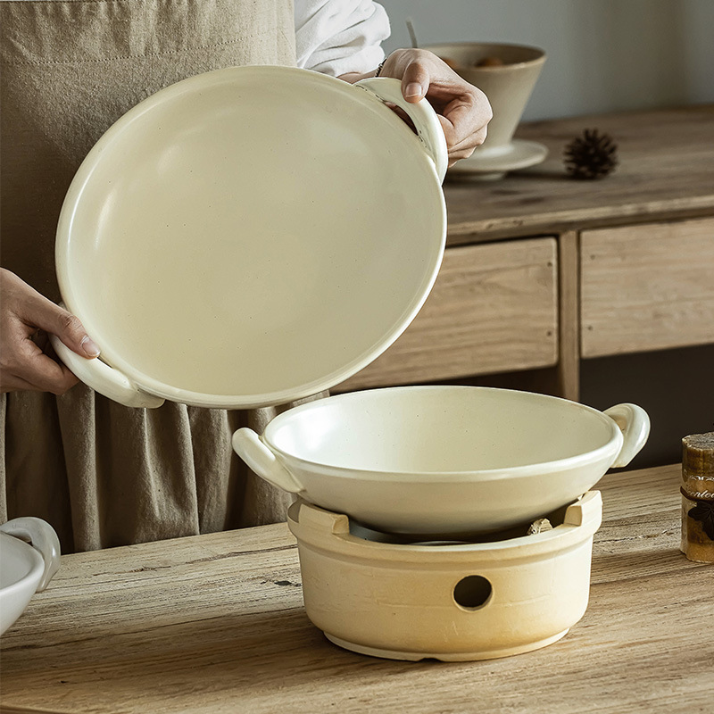 Cazuela gruesa práctica, olla de cerámica de alto valor, papilla resistente a altas temperaturas, con mango que no es fácil de romper, vajilla de caldera de fuego doméstica
