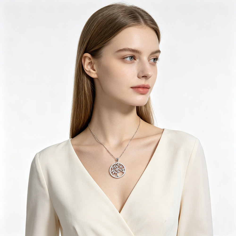Collar de plata de ley 925 con diseño de árbol de la vida, estilo europeo y americano, para mujer, cadena de clavícula versátil de alta gama para el verano.