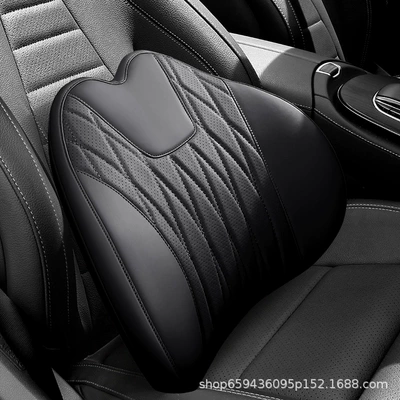 Headrest: Driving Set, Car Lumbar - graphite-black-lumbar-support-included-genuine-leather-style-c-quilted-upgrade-3d-full-support