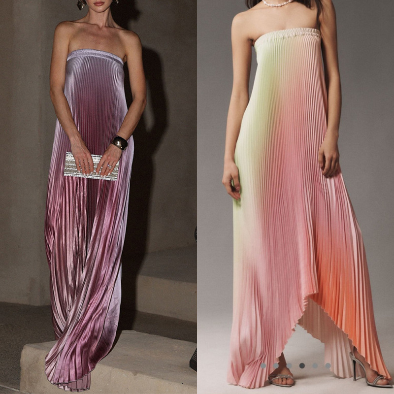 Cross-border Independent Station Amazon European and American Women's Gradient Strapless dress Fashion Pleated Dress Sleeveless 8079