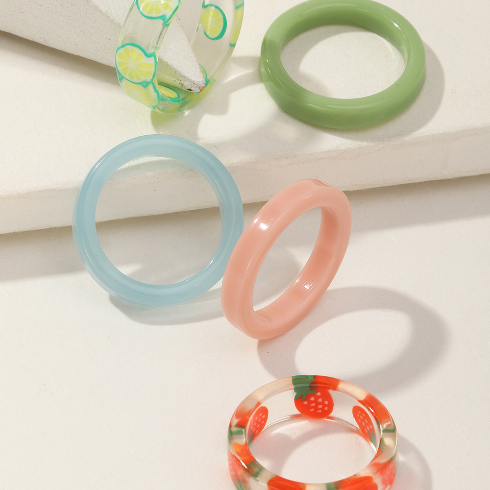2022 New Summer Resin Transparent Fruit Printed Children's Ring Set display picture 4