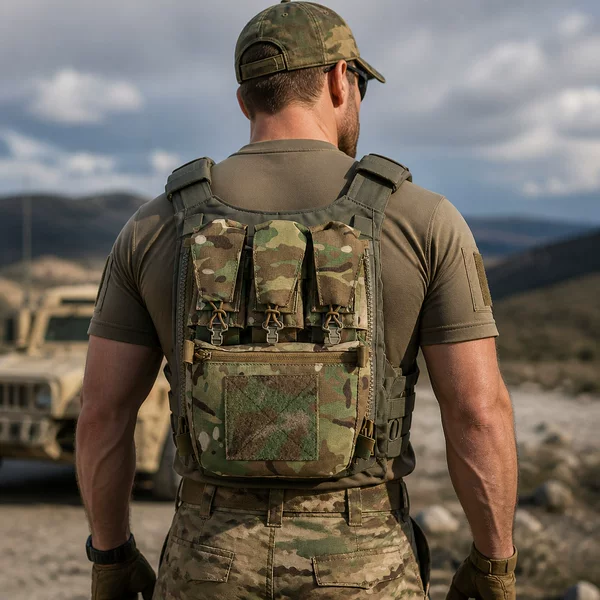 Cross-border outdoor tactical multifunctional storage bag, military fan combat training vest, V5 PC tactical camouflage back panel