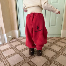 儿童抓绒针织卫裤好版型2025秋冬新款男女童卡通图案印花长裤