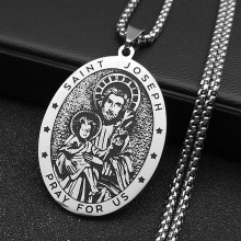 新品上市跨境电商hiphop嘻哈不锈钢圣克里斯托弗吊坠项链饰品
