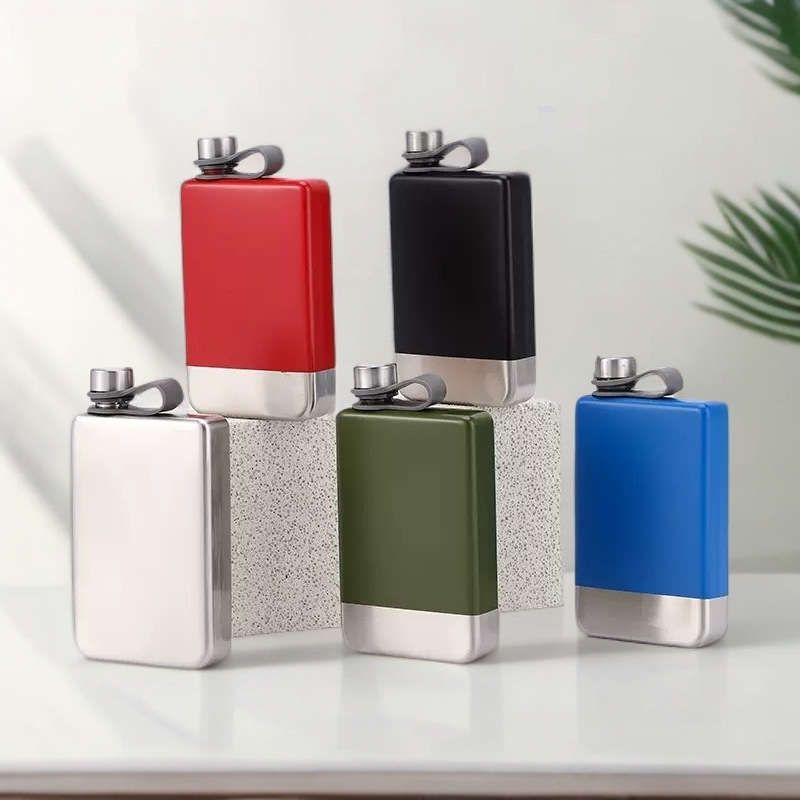 Transfronterizo 304 acero inoxidable 9OZ personalidad tetera cuadrada de vino medio kilogramo al aire libre metal portátil botella de vino al por mayor