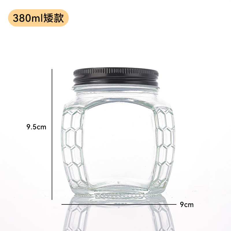 卸売新しいガラスハニカム蜂蜜ボトル八角形六角形ビッグベリー 0.5kg パック 1.0kg パック肥厚ガラスボトル|undefined
