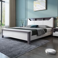 Nordic solid wood bed, modern minimalist luxury white bed, small apartment bedroom storage, 1.5 meters, 1.8 meters, single or double bed