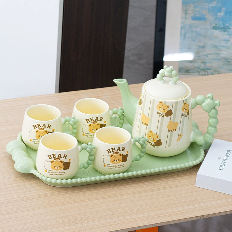 Набор для воды из керамики, чайный сервиз для дома, чайник для гостиной, чайные чашки в подарочной коробке, свадебный чайный набор в стиле лёгкой роскоши, подарок на новоселье.