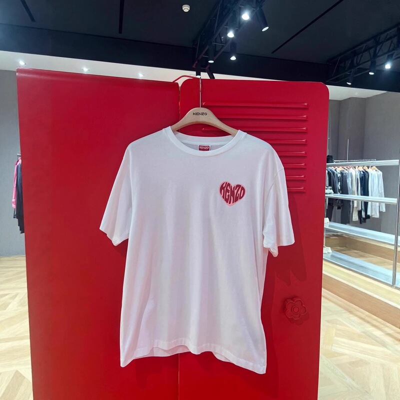 France Paris Kenzo Cotton Short-Sleeved T-Shirt Men's 2025 New Summer Round Neck Printed Heart Letter Top