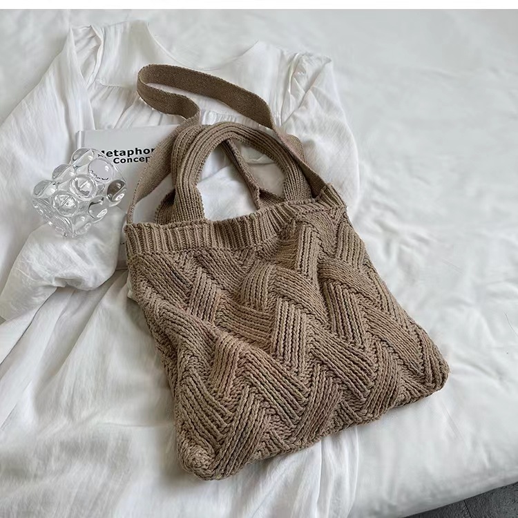 Bolso de hombro estilo universitario de gran capacidad para ir al trabajo, nuevo bolso de hombro informal y versátil para otoño e invierno, bolso de lana tejido vintage para mujer