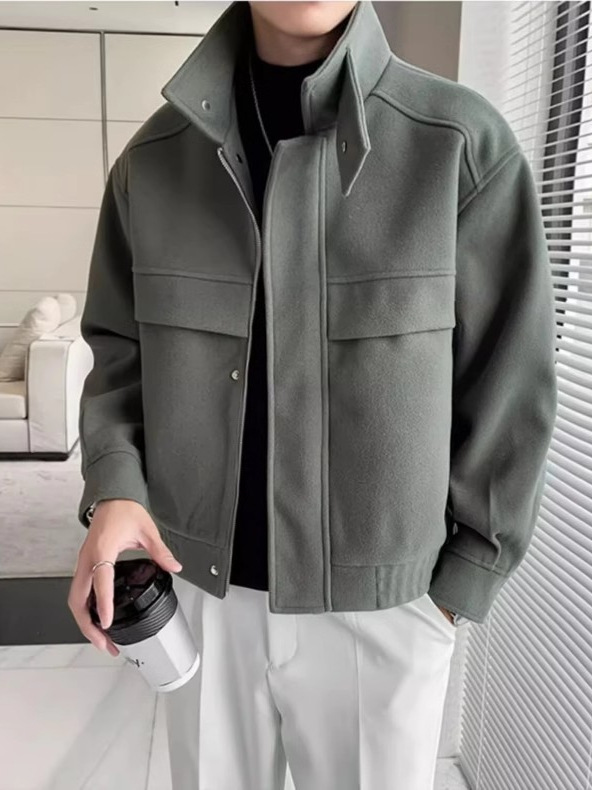 Chaqueta de lana coreana de otoño e invierno, chaqueta de hombre de estilo cocido ligero de tendencia masculina, chaqueta de abrigo de lana corta casual de alta gama