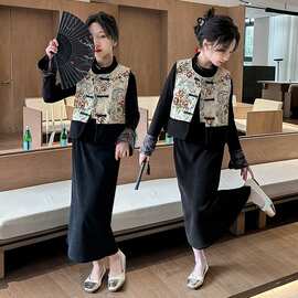 女童秋装套装2026新款洋气中国风儿童秋季时髦马甲阔腿裤三件套潮