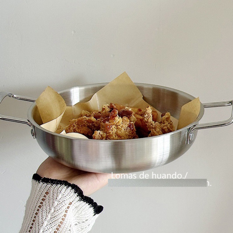 Korean Ins Style Stainless Steel Double-Eared Pot Seafood Dry Pot Pickled Fish Pot French Fries Restaurant Ramen Soup Pot