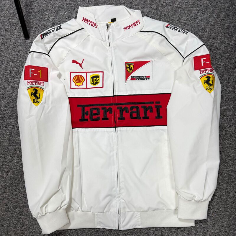 White F1 Racing Suit Cross-Border Ferrari Jacket Embroidered Riding Suit Motorcycle American-Style Pilot Jacket White F1 Racing Suit Cross-Border Ferrari Jacket Embroidered Riding Suit Motorcycle American-Style Pilot Jacket