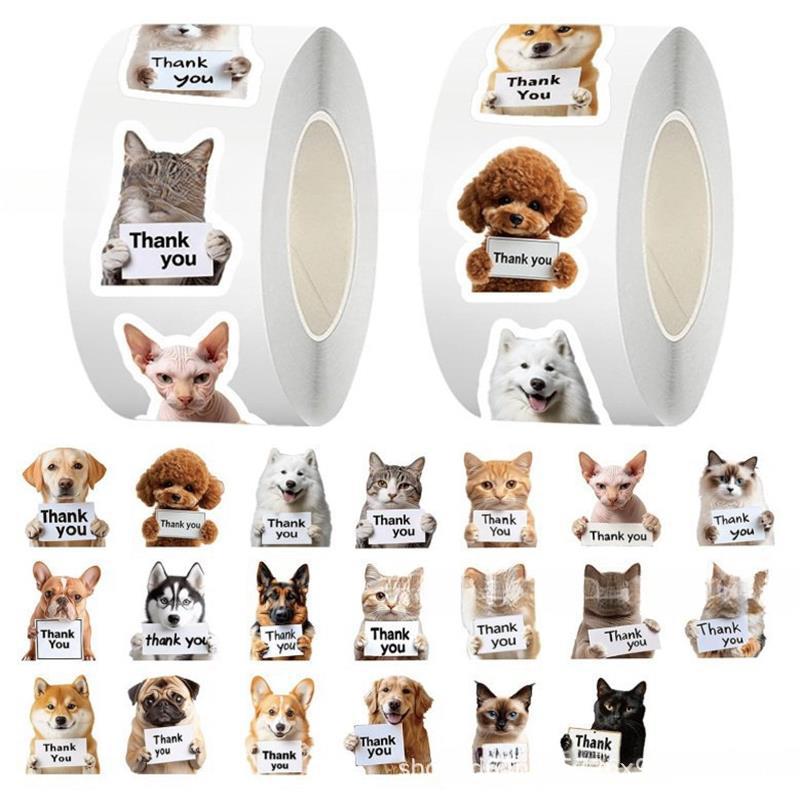 1000pcs Cute Dog & Cat Thank You Stickers可爱狗和猫感谢贴纸
