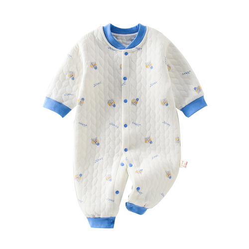 Baby Warm-Up Suit, One-Piece, Pure Cotton, Newborn Spring and Autumn Clothes, Baby Autumn and Winter Clothes, Three-Layer, Thin Fleece, Thick Hairy Suit