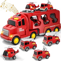 Cross-border lighting and music transport vehicle inertia engineering vehicle container small car children's toys fire truck Amazon