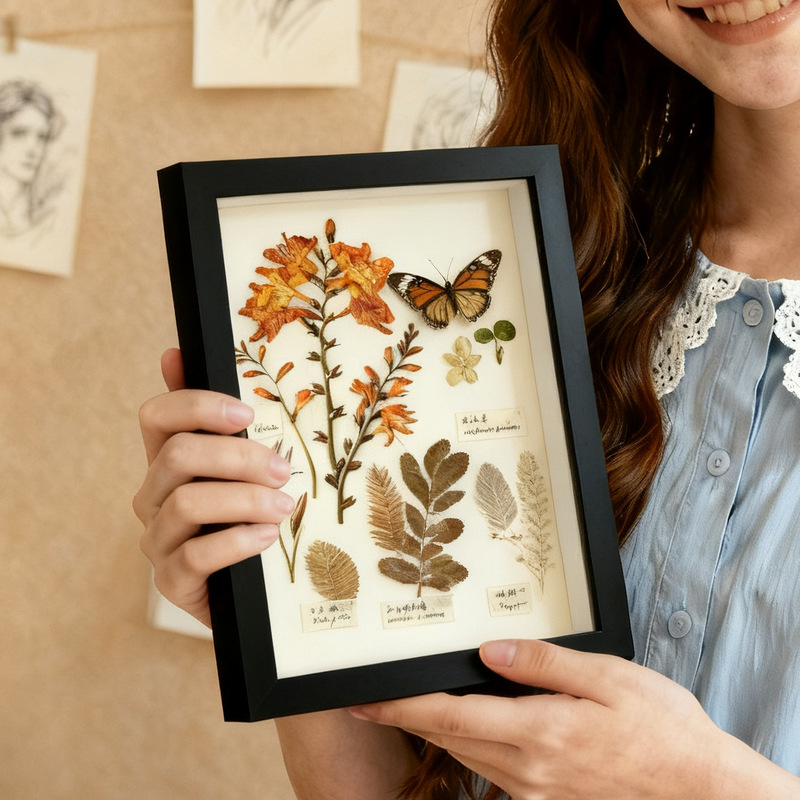 Wooden Hollow 2cm Photo Frame Butterfly Mineral Insect Plant Flower Specimen Frame DIY Creative Display Frame