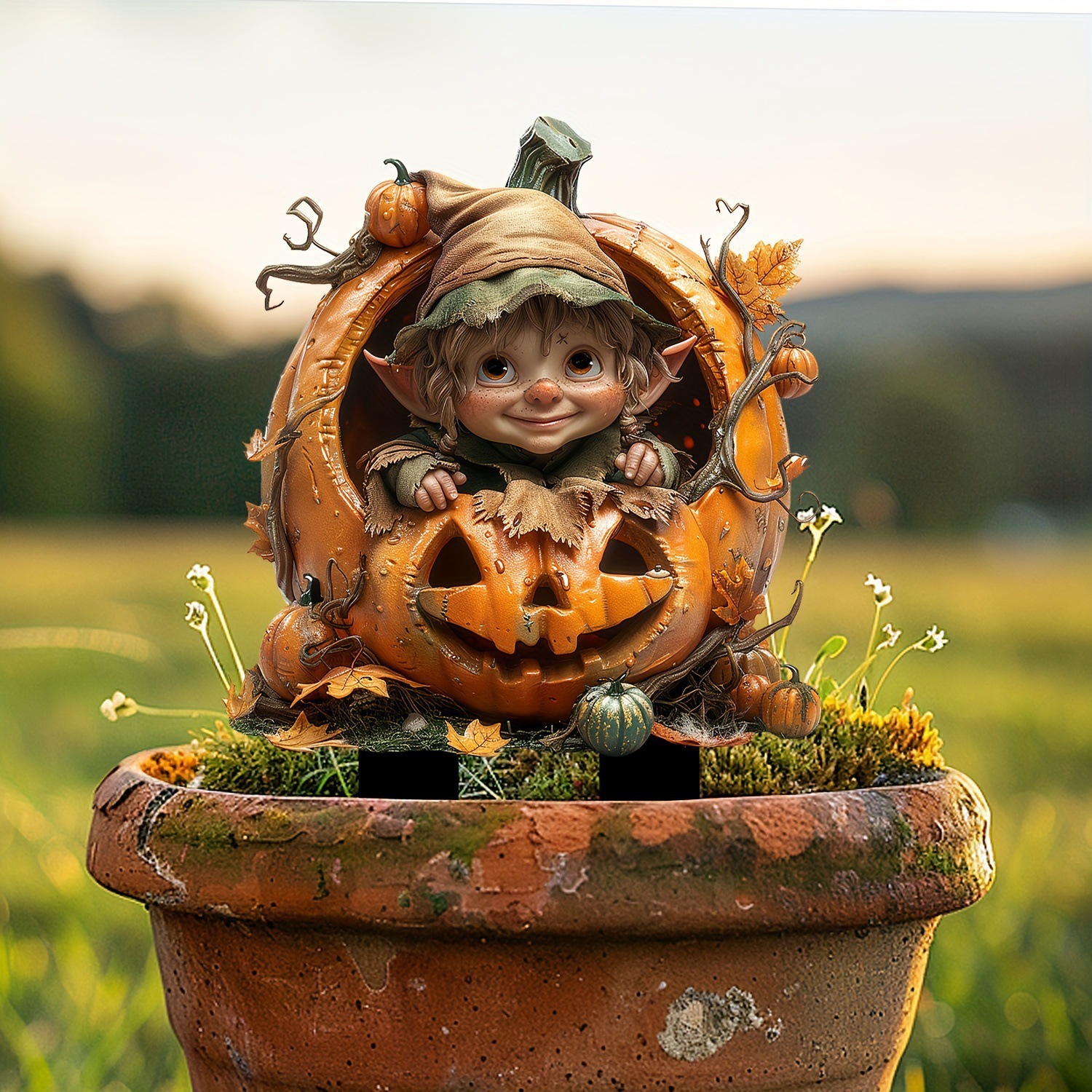 跨境亚克力装饰花园桩南瓜精灵侏儒小人户外花园地插装饰道具