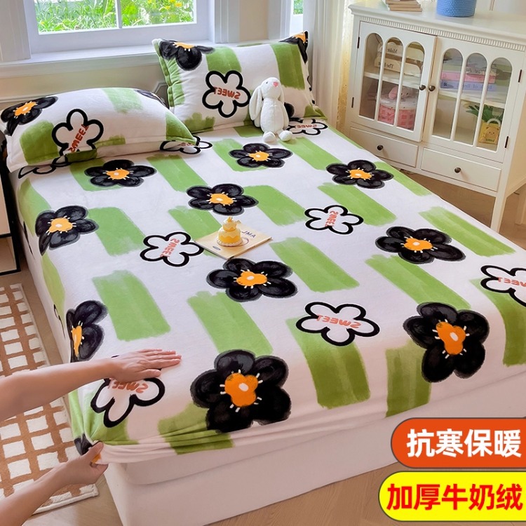 Niños caricaturas leche cama de terciopelo de invierno una sola pieza de terciopelo de colchón grueso cubierta de cama de terciopelo de coral cubierta de niño