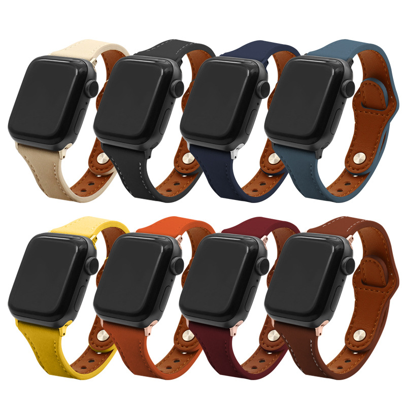 For apple iwatch1-7 Generation Small Man Waist Single Nail Strap apple watch Strap Leather apple Strap
