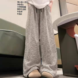 休闲新款阔腿裤垂感直筒高腰显瘦条纹裤女宽松慵懒2024夏春秋其他