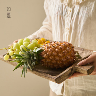 Wabi-Sabi Style Wooden Double-Eared Tray, Retro Old Dinner Plate, Wooden Fruit Plate, B&B Restaurant Decoration Ornaments
