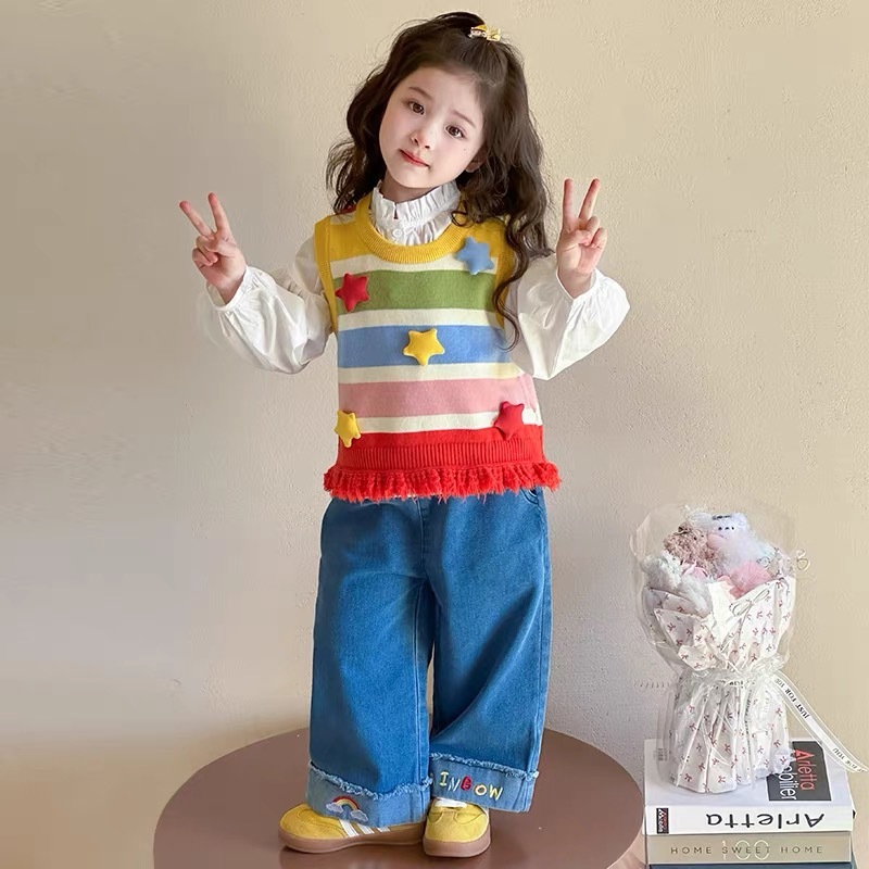 奶油套装2025新款儿童春秋季针织马甲时髦女宝宝早秋洋气穿搭跨境|undefined