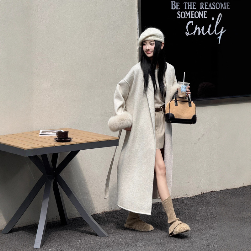 Rich Girl Wool Double-Sided Coat Women's Long 2025 New Autumn/Winter Fox Fur Cuffs