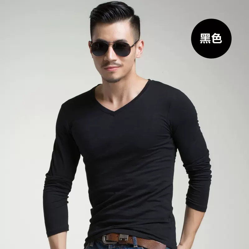 春秋季新款军迷男式t恤长袖空白修身纯色爆款圆领套头男装打底衫