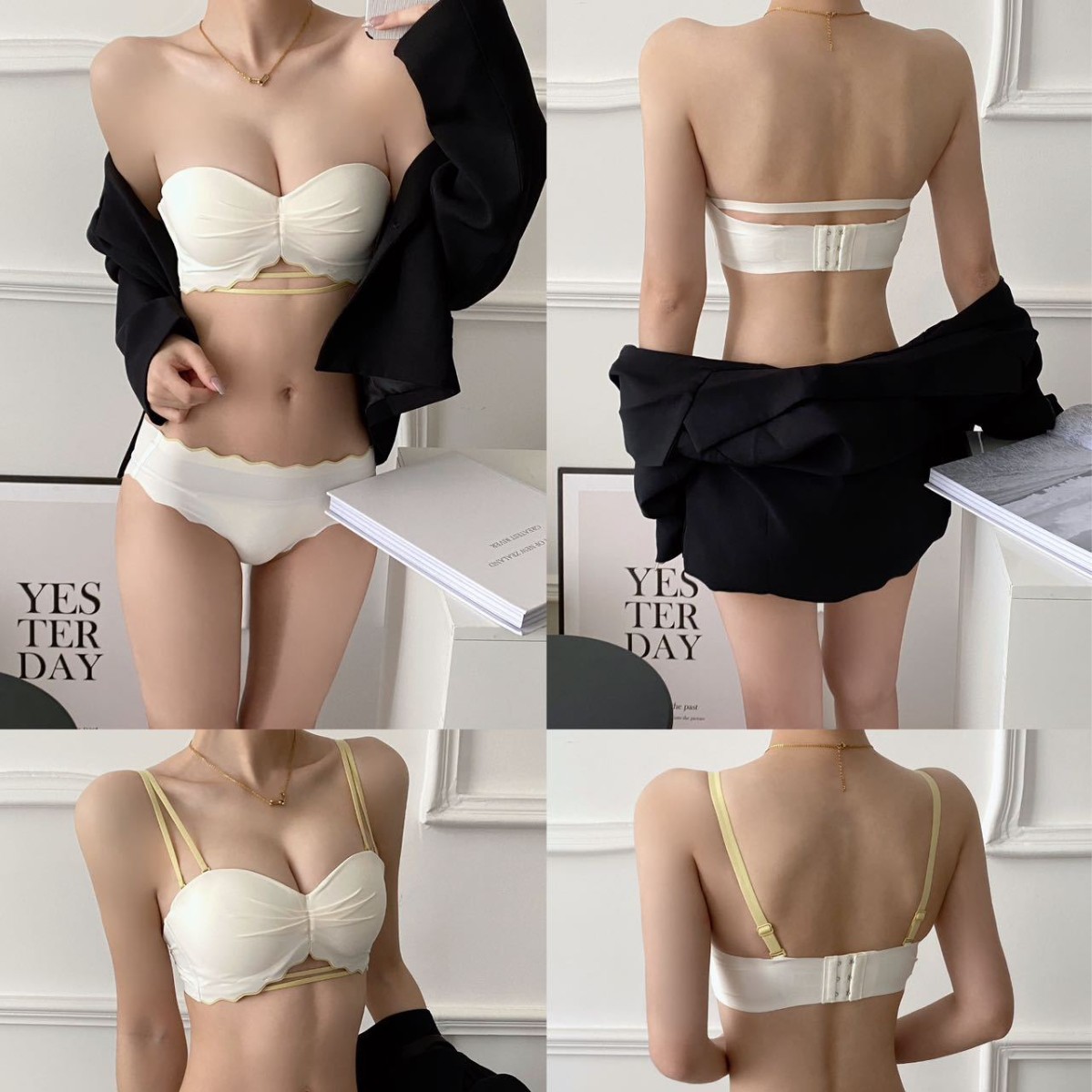Bikini media taza antideslizante de dos prendas, sin tirantes, top de tubo, sujetador de ropa interior, sin soporte de anillo de acero, ¡cómodo! image 6